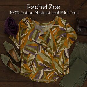 Rachel Zoe 100% Cotton Flutter SleeveTop | 3X | Multi-Color Abstract Leaf Print